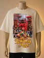 Shree Lakhey Aaju Cream, Black, Blue Color Printed T-Shirt. 