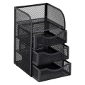 Metal Mesh Office Organizer with Drawer for Desktop, Paper Binder Clip Basket Workspace Storage. 