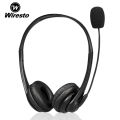 Wiresto Call Center Headset Over the Ear Headphone Stereo Headset Noise Cancelling Headphone PU Leather Earmuff with 360?Rotation Microphone for Computer Phones Desktop Boxes. 