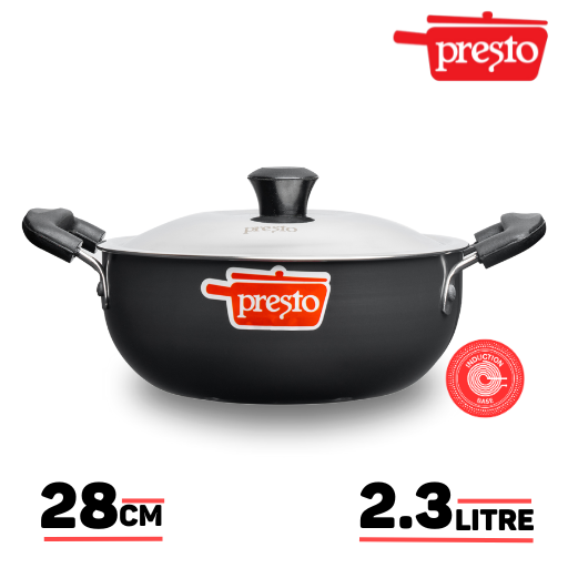 Presto Black Hard Anodized Karhai/Kadhai/Kadai/Karai 280mm with Stainless Steel Lid - Induction Compatible