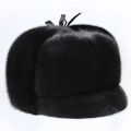 Russian Motorcycle Black Men's Aviator Mink True Thickened Winter Cap/Brown Label Senior Ears Warm Hat Style Mink Hat. 