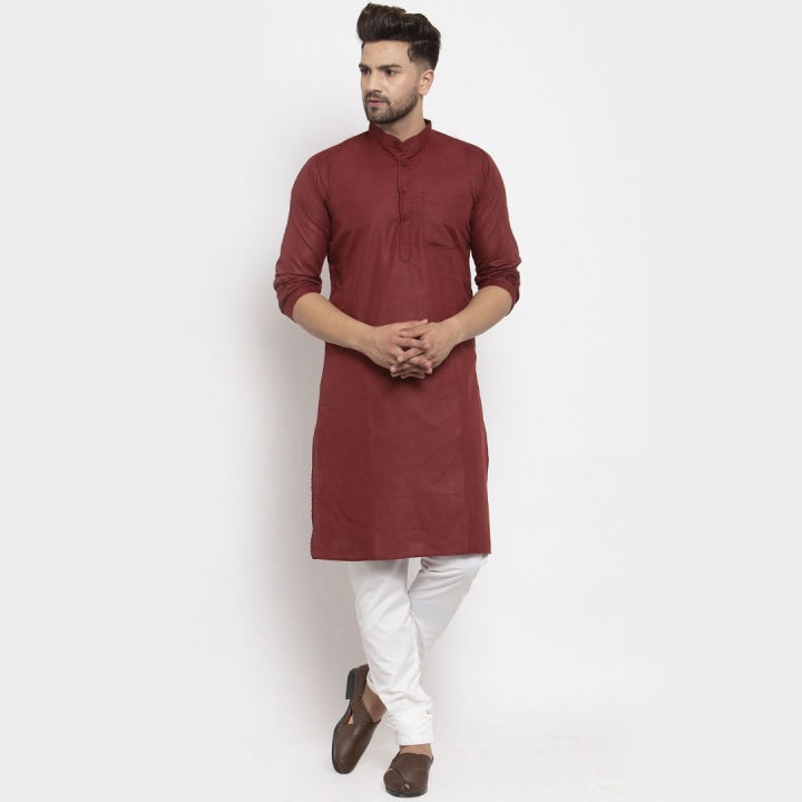 Maroon Solid Kurta Pajama Set For Men - Maroon | Fashion | Kurtha For Men | Pajamas Set For Men | Men'S Wear