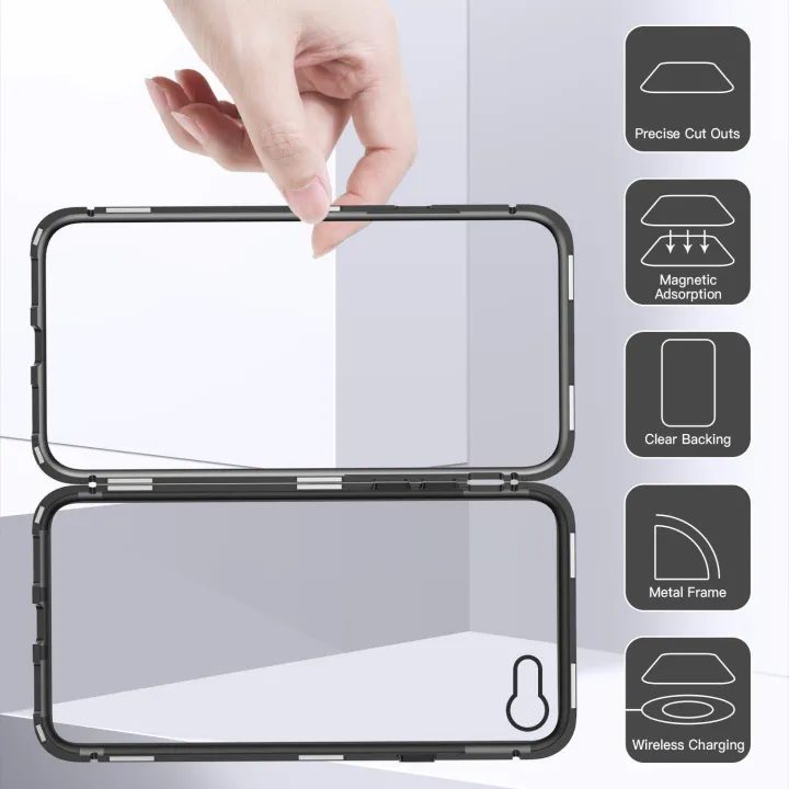 iPhone%206%20Plus/6s%20Plus%20Case,%20Magnetic%20Case%20Metal%20Frame%20Tempered%20Glass%20Back%20with%20Built-in%20Magnet%20Cover%20for%20Apple%20iPhone%206%20Plus,iPhone%206s%20Plus%20(Clear%20Black)%20-%20Image%204
