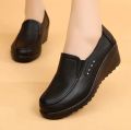 Fashion Elegant Deep Mouth Soft Leather Shoes Women Fall Spring 2025 Black Wedge Heels Pumps For Ladies Office Casual Work. 