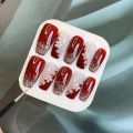 24 Pcs Behuli Artificial Reusable Nails – Maroon Glitter & Floral Design Press-On Nails for Women. 