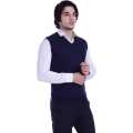 Solid V Neck Formal Navy Blue Half Sleeve Woolen Sweater For Men. 