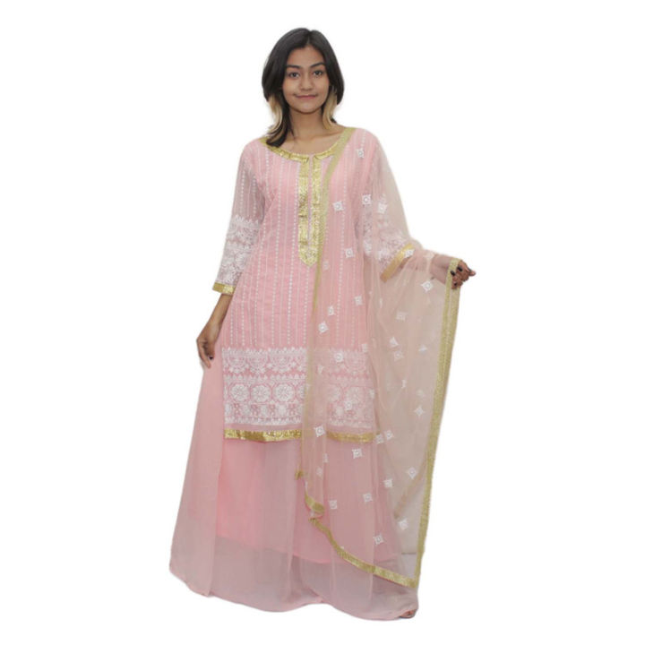 Baby Pink Beautiful Embroidery Work Sarahara Set For Women