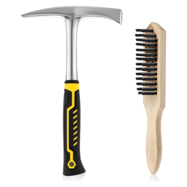 Welding Chipping Hammer and Wire Brush, Heavy Duty Steel Slag Hammer with Wiring Brush Sslag Removal Tool for Wirders