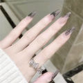 24pcs Matte Y2k Nails Press On Long Coffin Frosted Chinese Style False Nails With Ink Painting Designs Full Cover Nail Tips. 