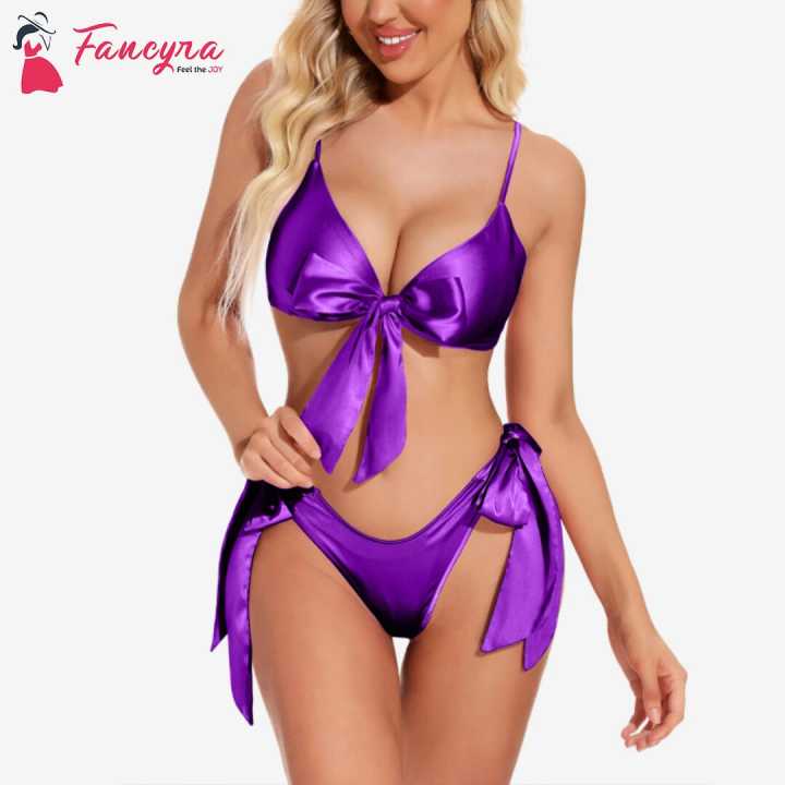 Fancyra Sexy Lingerie Satin Bra Panty Bikini Swimwear Set For Women