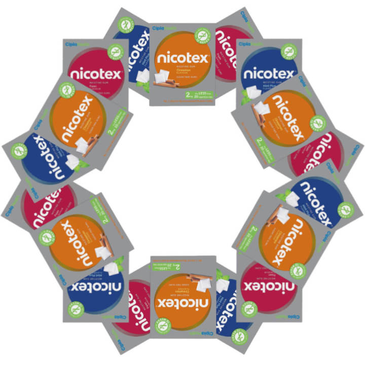 Quit Smoking Nicotex Chewing Gums | 216 Gums (18 Packs) | 2mg | Mixed 3 Flavors | By Cipla From J.S. Trading House