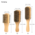 Sutuiying Men's Double-Sided Boar Bristle Beard Comb with Long Wooden Handle 【2025 Version】 Cleaning Brush Beauty Anti-Static Brush Natural Premium. 