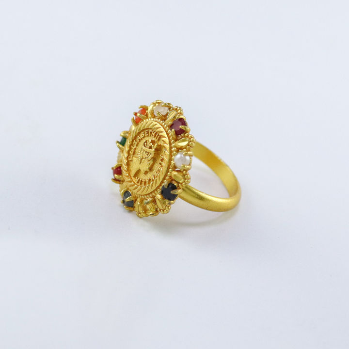Gold Plated Panchadhatu Nawaratna Coin Design Ring For Women