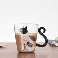 NAMUNY Cute Kitty Glass Water Cup Cat Tail Handle Mug Milk Tea Coffee Fruit Juice Mug Drinkware Home Office Lovers Cup -White. 