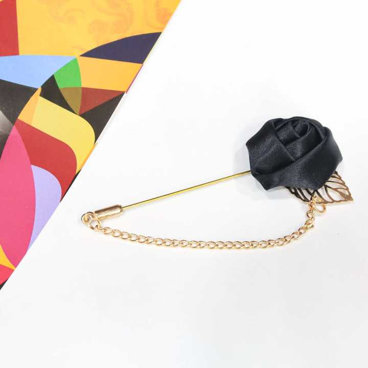 Black/Golden Rose Flower Chainned Brooch