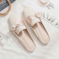 43 Large Size Foreign Trade Lazy Pearl Baotou Half Slippers Women's Flat Outer Wear Fashionable Casual Bow Sandals for Women. 