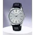 Casio Mtp-V005L-7B Standard Analog Black Leather Band Silver Dial Watch For Men. 