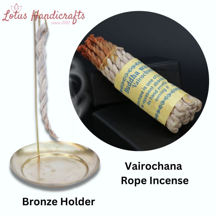 Vairochana Rope Incense with Bronze Incense Burner & Holder