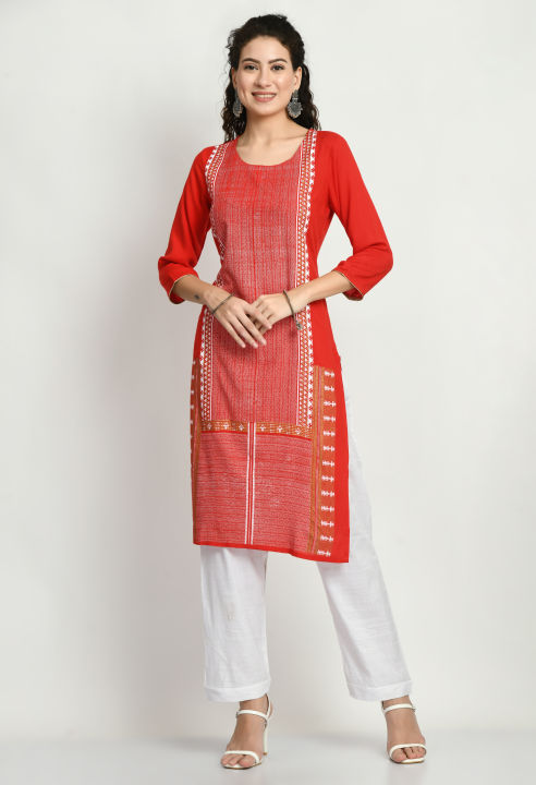 Women Red Kurta with Palazzos (DK-79)