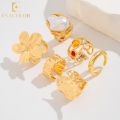 Enacolor 6Pcs/Set Vintage Flower Metal Rings Baroque Imitation Pearl Ring Female Niche Exaggerated Open Ring Fashion Jewelry. 