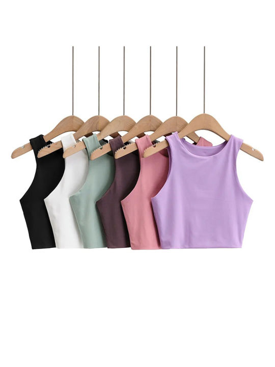 Colors Women's Sleeveless Women's Fashion Summer 202350% Off Slim Top O-Neck Double Nylon Premium Tank Top 6
