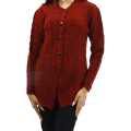 Maroon  Woolen Full Sleeve Front Button Design Sweater For Women. 