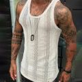 European and American New Men's Summer Thin Sleeveless Men's Vest White Mesh Hollow Sports Top SY0023. 