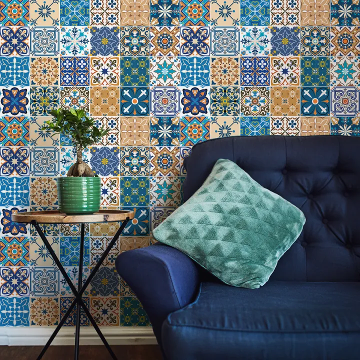 Artsy%20Home%20Elegant%20Basilicato%20Pattern%20Cement%20Tile%20Wall%20Stickers,%20Vibrant%20Floral/Mosaic%20Design,%2048pcs%2010cm%20x%2010cm%20-%20Image%204