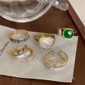 Retro Romantic Matching Drop Glaze Gold Color Open Rings Women Fashion Jewelry MNP. 