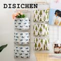 DISICHEN New style Home Kitchen Wall Mounted Storage Bag With 3 Pockets Linen Fabric Waterproof Wall Door Closet Hanging Organizer For Bath Bedroom. 