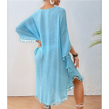 Tassel Swimsuit Cover Up Dress for Women Bohemian Bathing Suit Coverups Batwing Hollow Out Crochet Beach Outfits. 