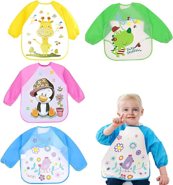 Full Sleeves Washable Waterproof Feeding Bib For Babies And Kids