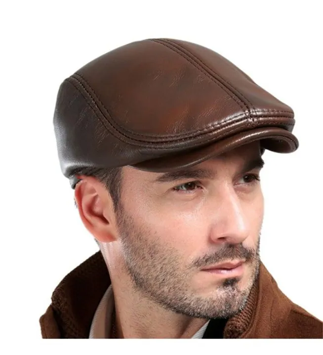 Winter Leather Hat Men Leather Caps Brown Daraz .np