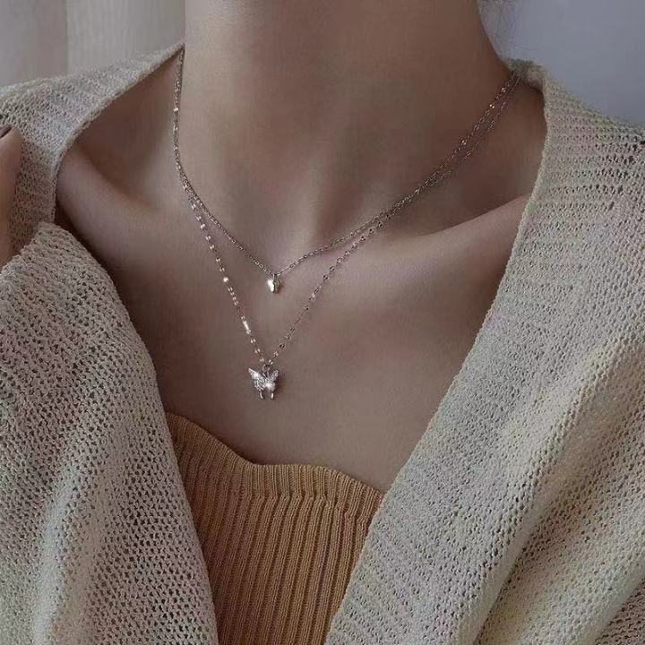 Yuanyan%202023%20New%20Shiny%20Silver%20Colour%20Butterfly%20Necklace%20Ladies%20Exquisite%20Double%20Layer%20Clavicle%20Chain%20Necklace%20Jewelry%20for%20Ladies%20Gift%20-%20Image%203