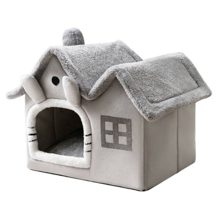 Cute Plush Pet House With Detachable Cushion Washable Fluffy Dog Kennel Soft Pet Supplies Pet Bed Tent House