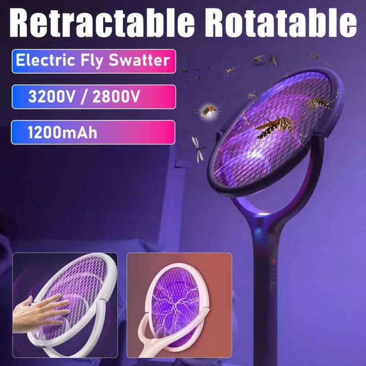 Rotating Insect Trap 90°Rotating Head Mosquito Killer Electric Swatter Rechargeable ...
