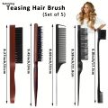 Sutuiying 6pcs Wooden Comb Set with Bamboo Handles - Boar Bristle Teasing Profesional Smoothing Combs men Bottle Perfect for Slicked Back Hairstyles. 