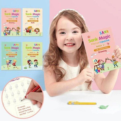 4pcs Sank Magic Practice Copybook English for Kids Reusable Magical Copybook Kids Tracing Book for Handwriting