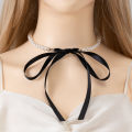 Retro Imitation Pearl Beads Necklace Clavicle Chain Long Ribbon Bow Choker Women Simple Jewelry Fashion Accessories. 