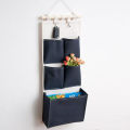 Canvas Printing Cotton Linen Hanging Storage Bag 5 Pockets Wall Mounted Wardrobe Hang Bag Wall Pouch Cosmetic Toys Organizer. 