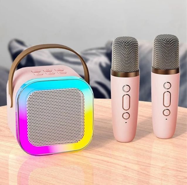 K12 Colorful Bluetooth Speaker With 2 Pcs Karaoke Mic System For Home Singing Magic Ai Voice