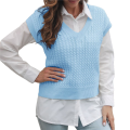 Womens V Neck Sweater Vest Ribbed Knit Casual Cap Sleeve Loose Fit Pullover Tops Fall Clothes. 