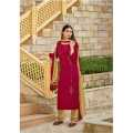 Prince Fashion Store Dark Red Embroidery Kurti With Pant And Shawl Set For Women. 