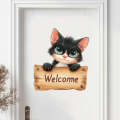 MS-GAM090 Cartoon Cute Kitten Welcome English Slogan Door Living Room Home Decoration Wall Sticker. 