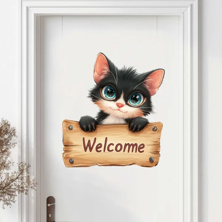MS-GAM090%20Cartoon%20Cute%20Kitten%20Welcome%20English%20Slogan%20Door%20Living%20Room%20Home%20Decoration%20Wall%20Sticker%20-%20Image%204