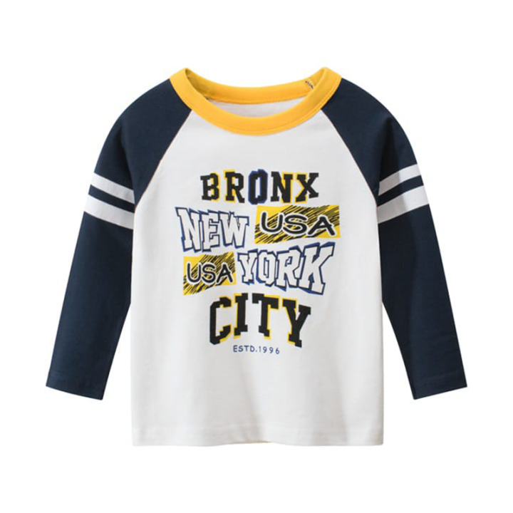 Letter Printed Colorblock Long-Sleeve T-Shirts For Kids