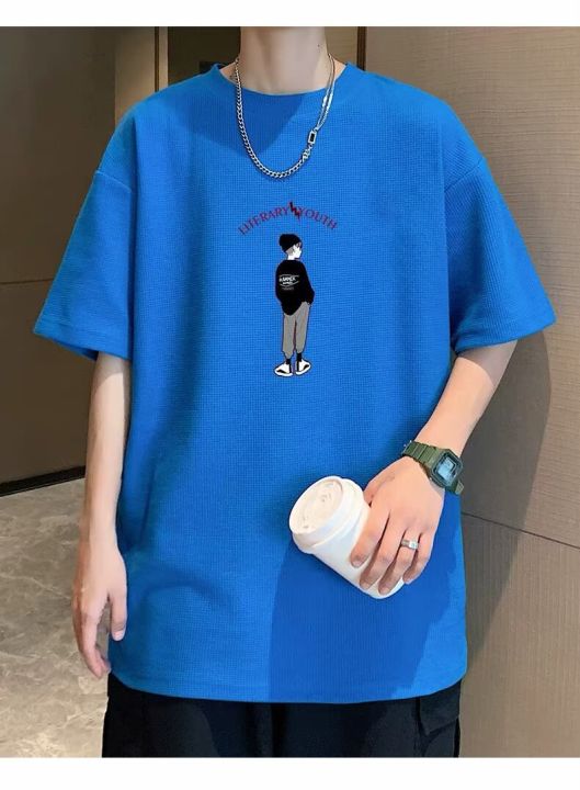 FUIV%20Heavy%20Waffle%20Short%20Sleeve%20T-Shirt%20Men's%20Summer%20Fashion%20Brand%20Loose%20Men's%20Hong%20Kong%20Style%20Plus%20Size%20Print%20Five-and-a-half%20Sleeves%20-%20Image%207