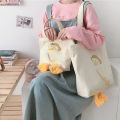 New Canvas Cartoon Handbags Eco Duck Print Cute Duck Tote Bag Soft Duck Embroidery Crossbody bag. 