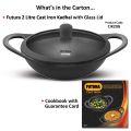 Hawkins Futura 2 Litre Cast Iron Kadhai, Naturally Nonstick Cast Iron Kadai with Glass Lid, Cast Iron Cookware for Kitchen, Black (CIK20G). 