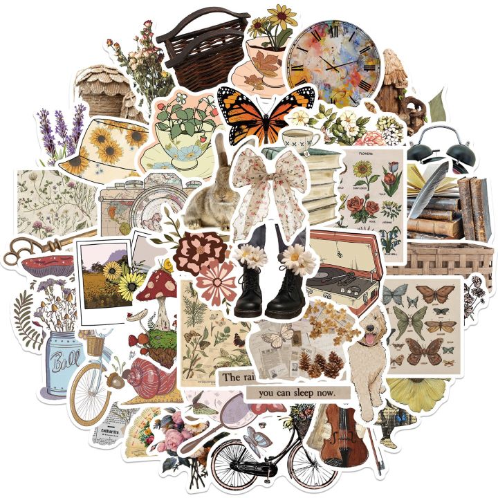 Artsy Home 25/50pcs Old Time Thing Retro Stickers for Laptops Scrapbook and Skateboards Cellphone Guitar
